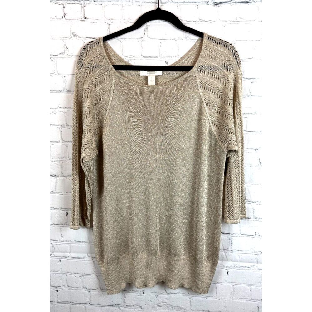 CHICO'S beige gold knit rayon blend sweater pullover size 3 XL